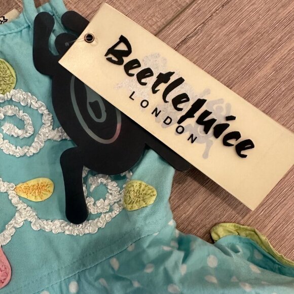 BEETLEJUICE LONDON GIRLS RUFFLE AQUA TIERED POLKA DOT TANK SHIRT SIZE - Picture 3 of 6